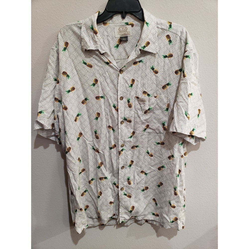 Guess Jeans Men's M White Pineapple Print Tropical Button Down Shirt